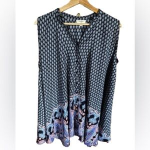 Umgee Blue , Pink and White Mandarin Collar Buttoned Mini Dress /Coverup